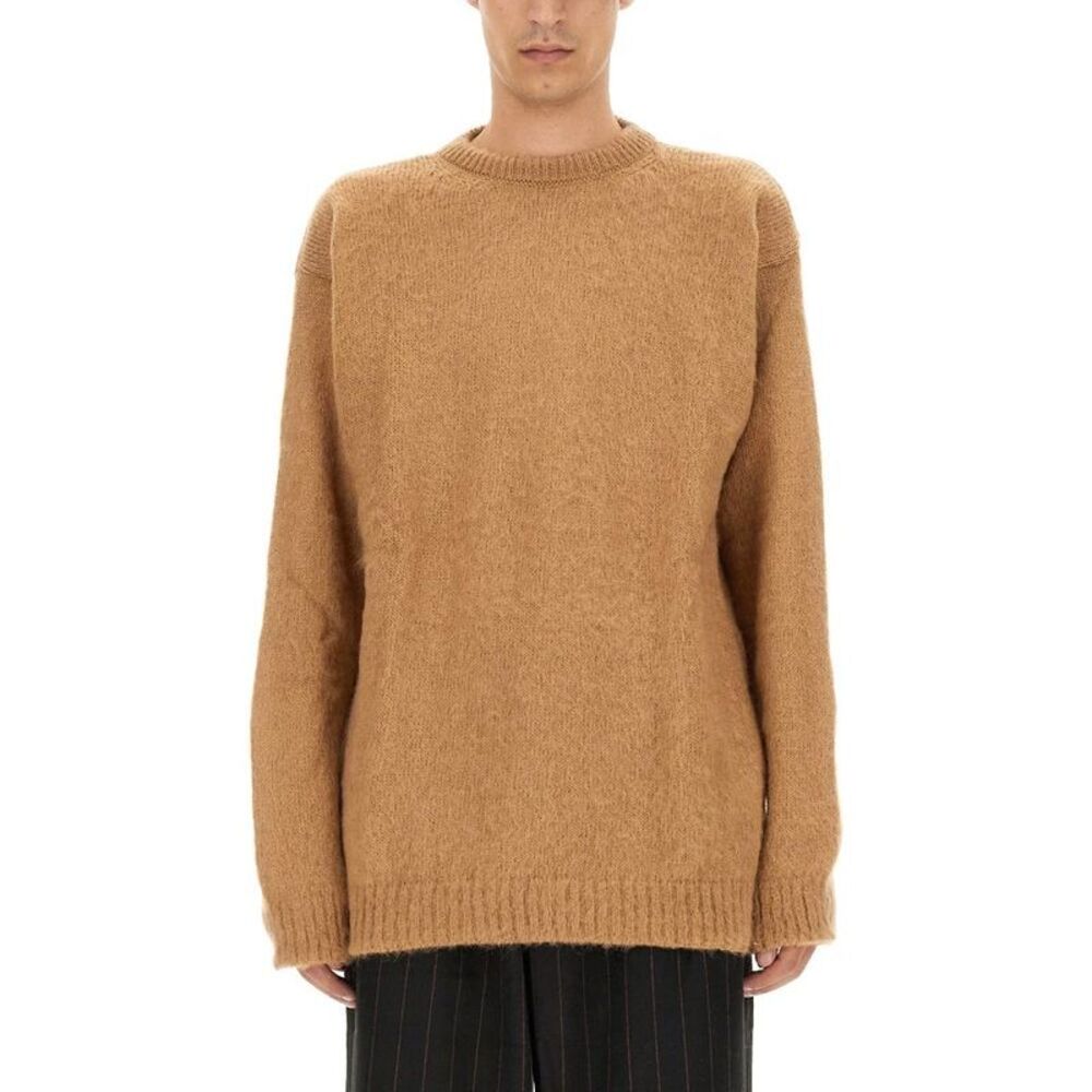 FAMILY FIRST Men's Crew Neck Fuzzy Knit Sweater Men Beige Sweaters & Cardigans